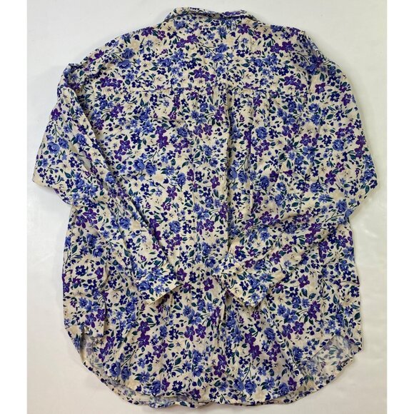 Honors Womens Cream Blue Floral Long Sleeve Button Front Blouse Top Size Large - Picture 2 of 12